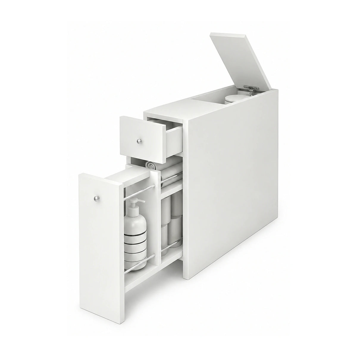 Dulap baie SMART, alb, PAL melaminat, cu 2 sertare, 20x60x55 cm