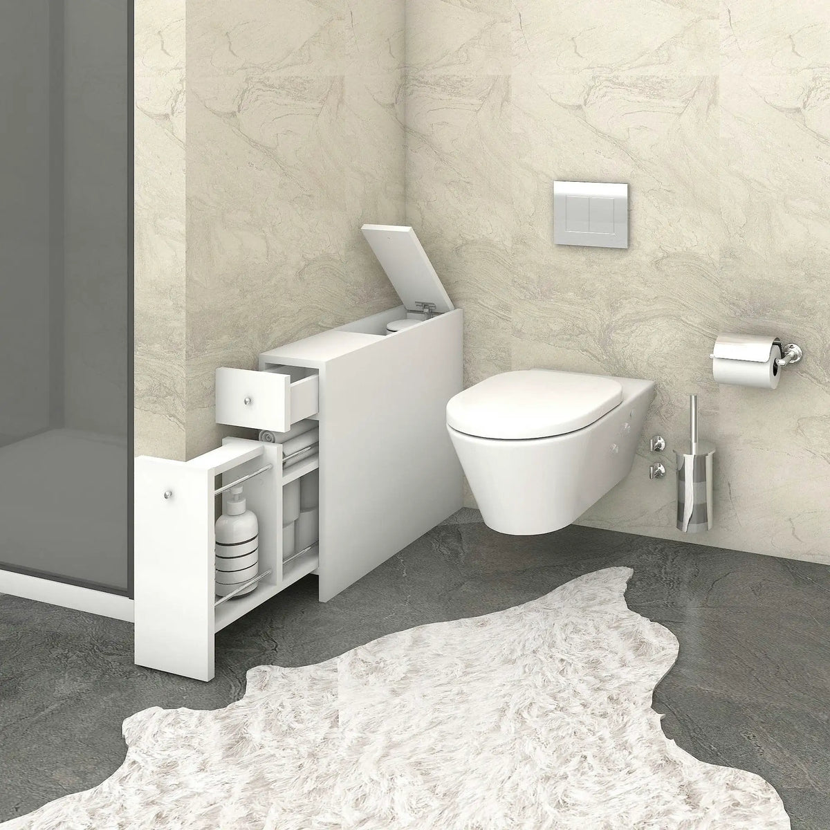 Dulap baie SMART, alb, PAL melaminat, cu 2 sertare, 20x60x55 cm