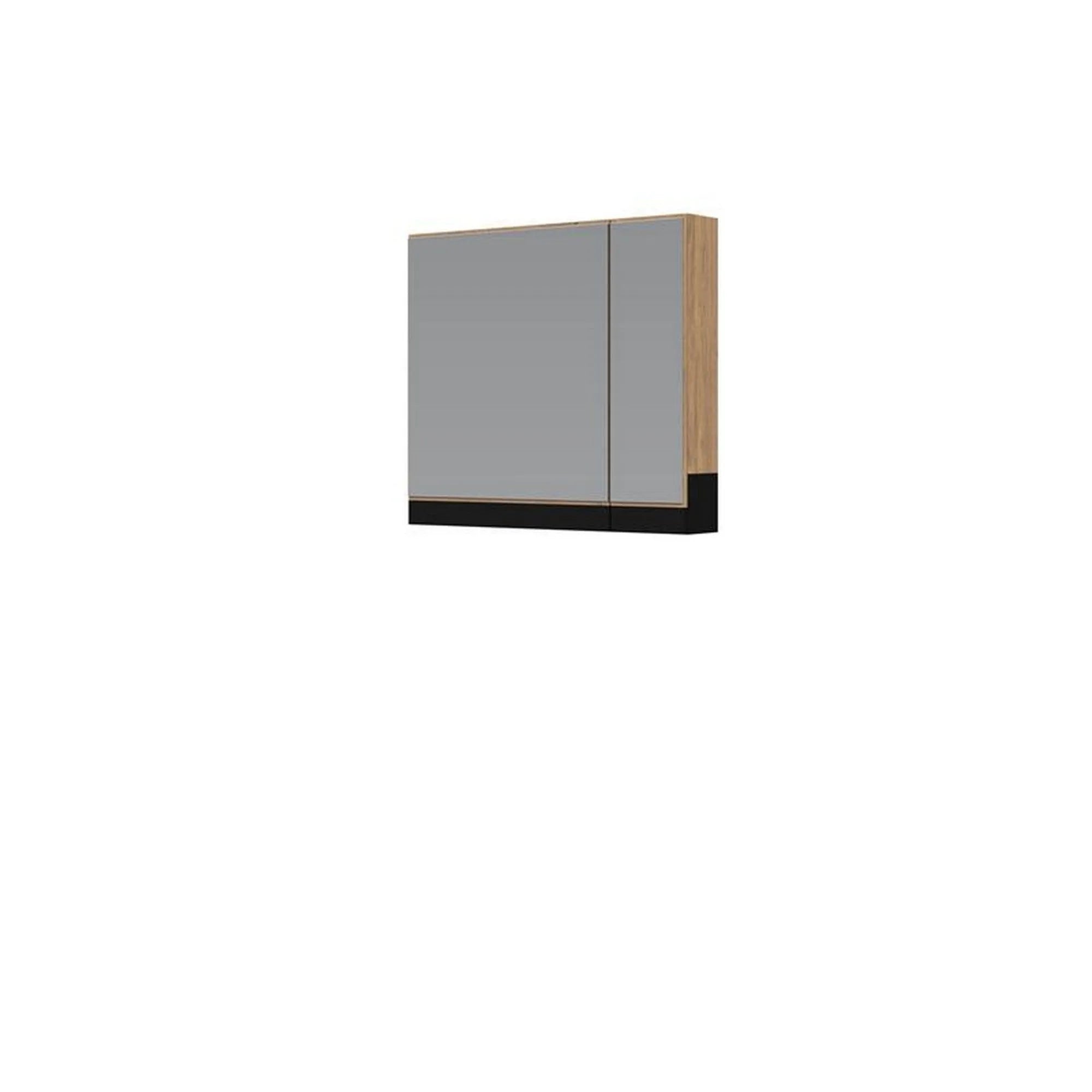 Dulap baie suspendat DUESA, stejar auriu/negru, PAL laminat, cu o usa si oglinda, 80x15x72 cm