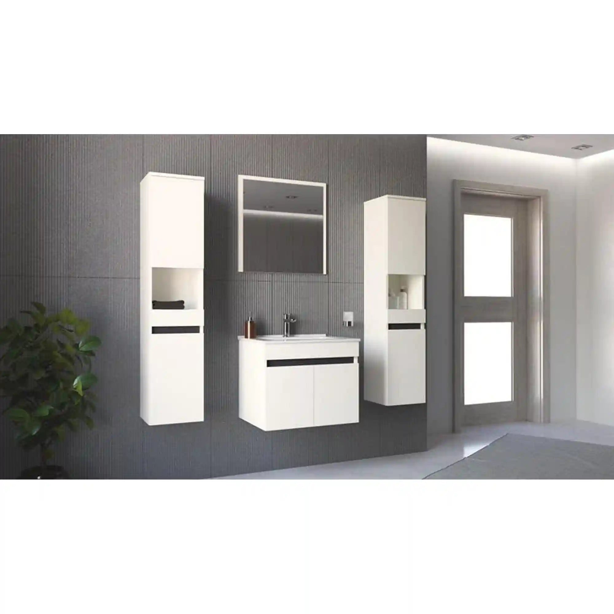 Dulap baie suspendat FIGARO, alb, PAL laminat, cu 2 usi, pentru lavoar, 60x46x48 cm