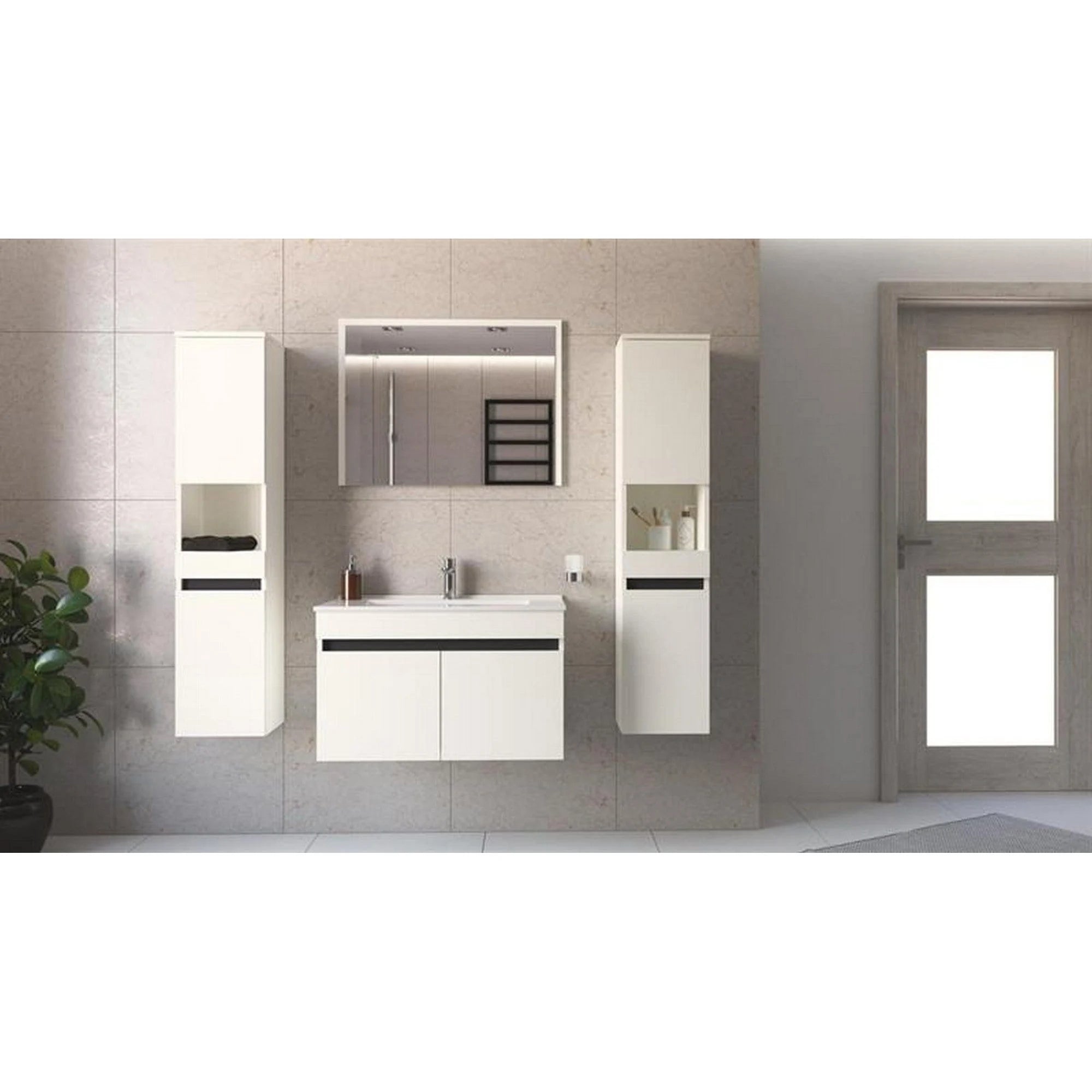 Dulap baie suspendat FIGARO, alb, PAL laminat, cu 2 usi, pentru lavoar, 80x46x48 cm