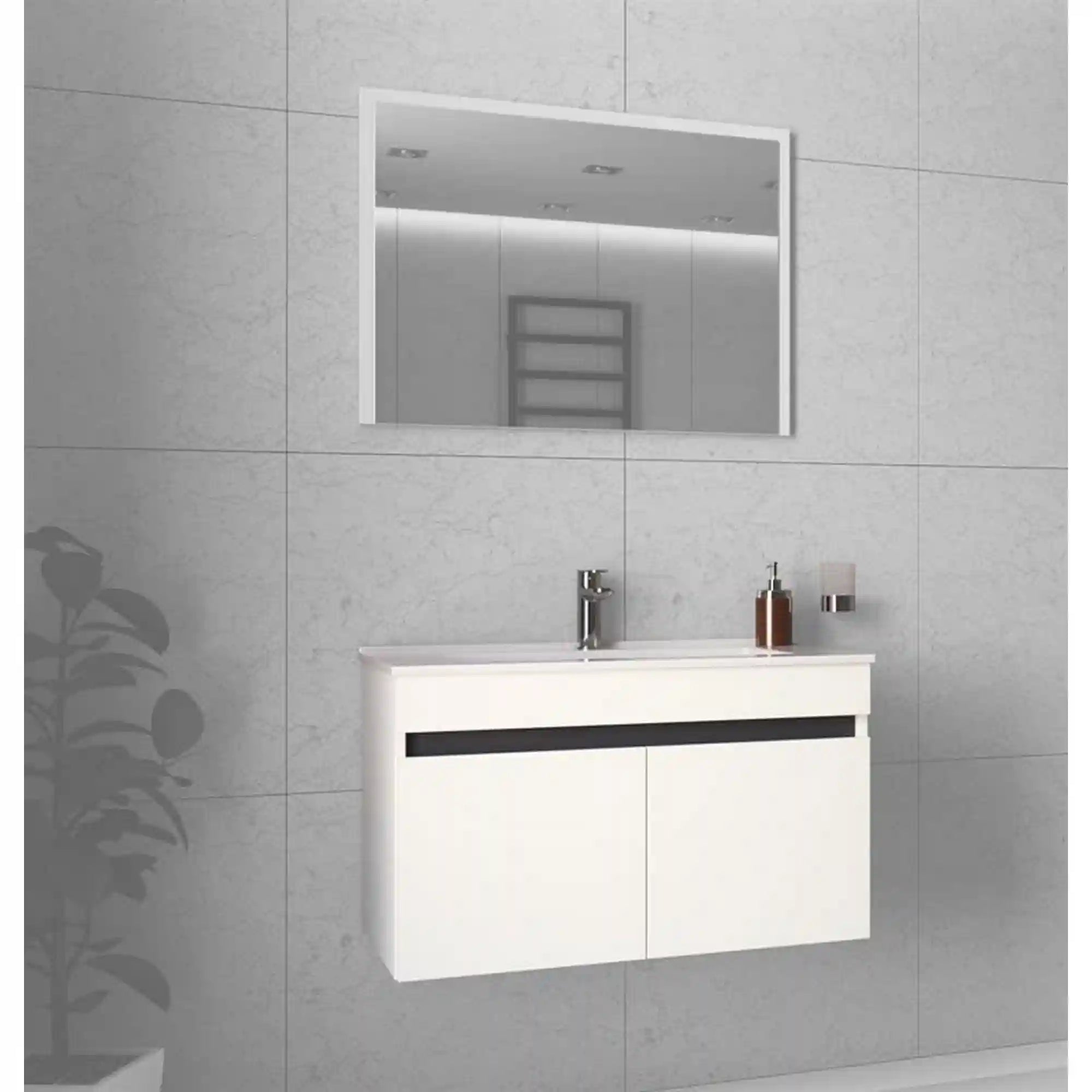 Dulap baie suspendat FIGARO, alb, PAL laminat, cu 2 usi, pentru lavoar, 80x46x48 cm