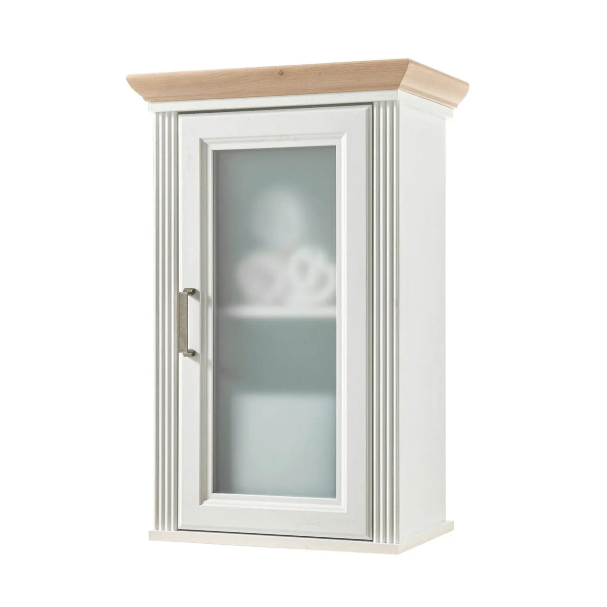 Dulap baie suspendat JASMIN, alb/stejar artisan, PAL, cu o usa, 48x33x76 cm