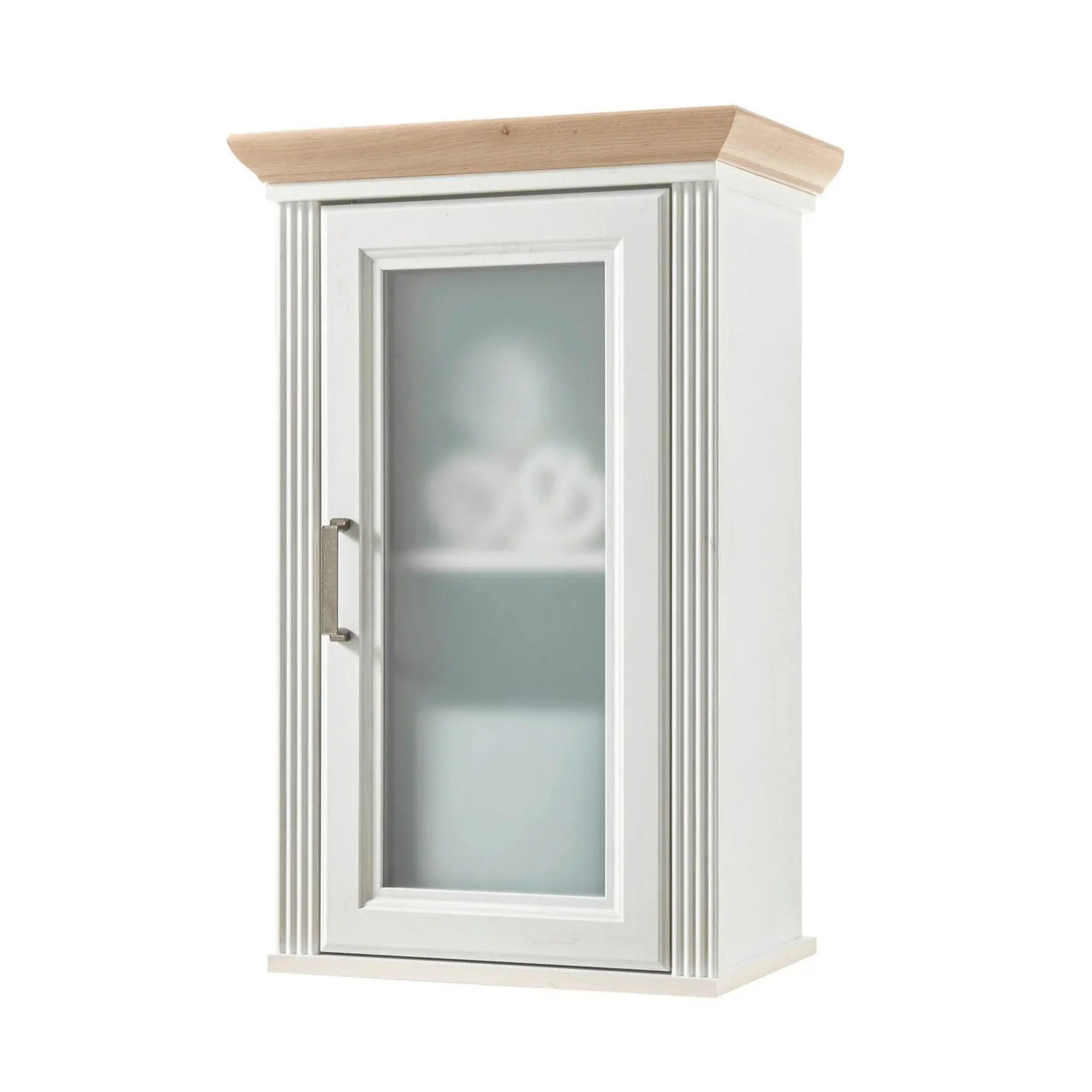 Dulap baie suspendat JASMIN, alb/stejar artisan, PAL, cu o usa, 48x33x76 cm