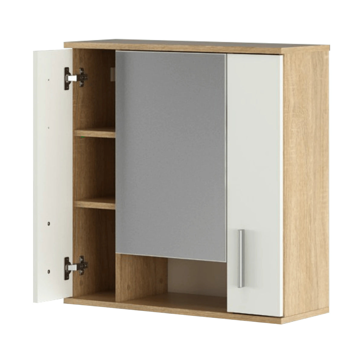 Dulap baie suspendat LESSY NEW 01, stejar sonoma/alb, DTD laminat/sticla, cu 2 usi, 69x26x72 cm