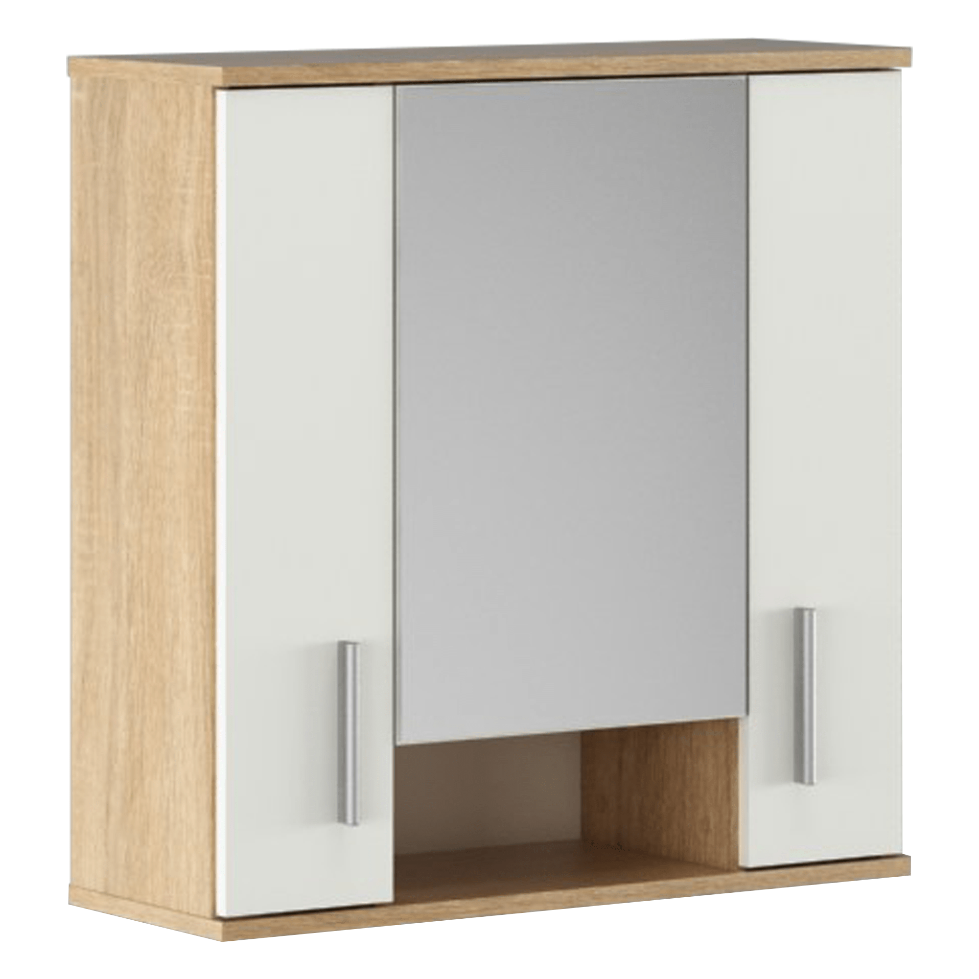 Dulap baie suspendat LESSY NEW 01, stejar sonoma/alb, DTD laminat/sticla, cu 2 usi, 69x26x72 cm