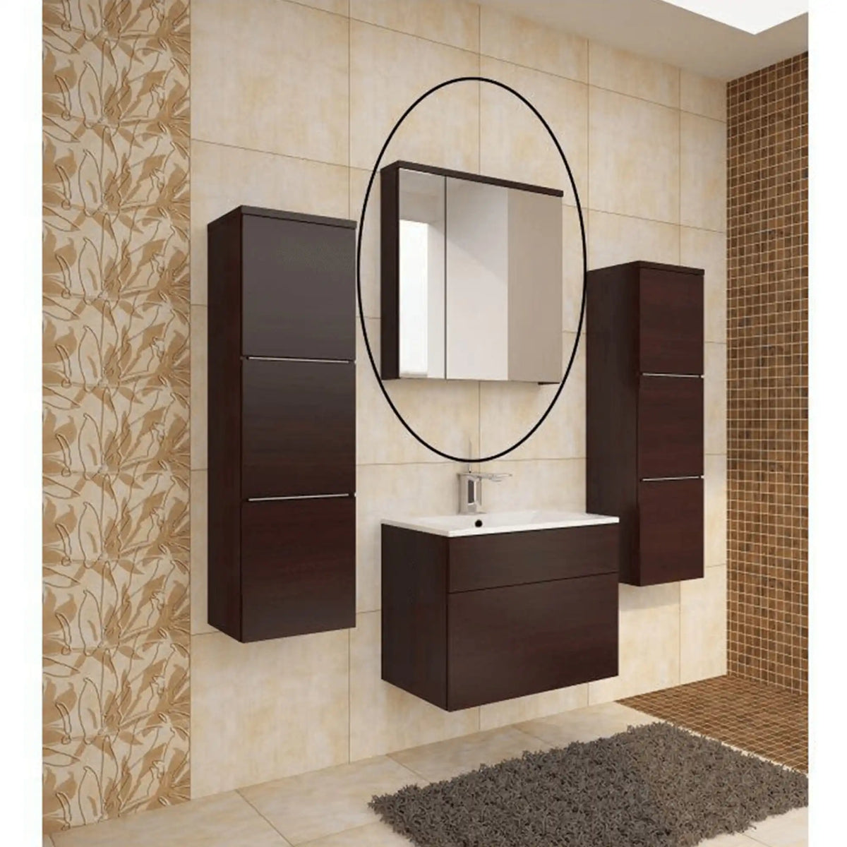 Dulap baie suspendat MASON WE 14, wenge, cu 3 usi, 60x17x65 cm