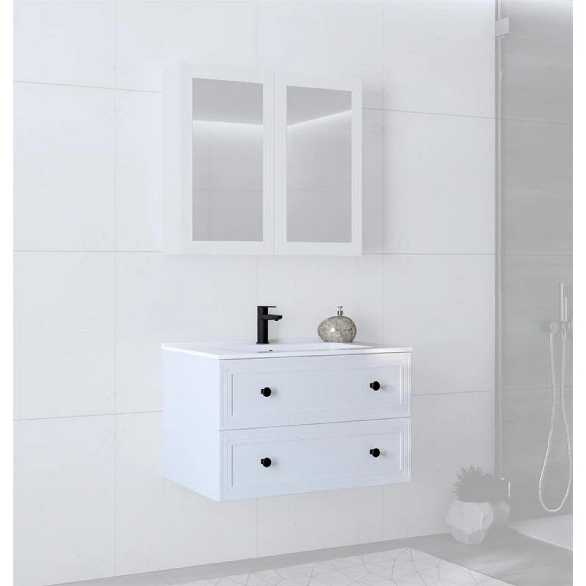 Dulap baie suspendat TORETO, alb mat, PAL laminat, cu 2 sertare, 80x45x46 cm