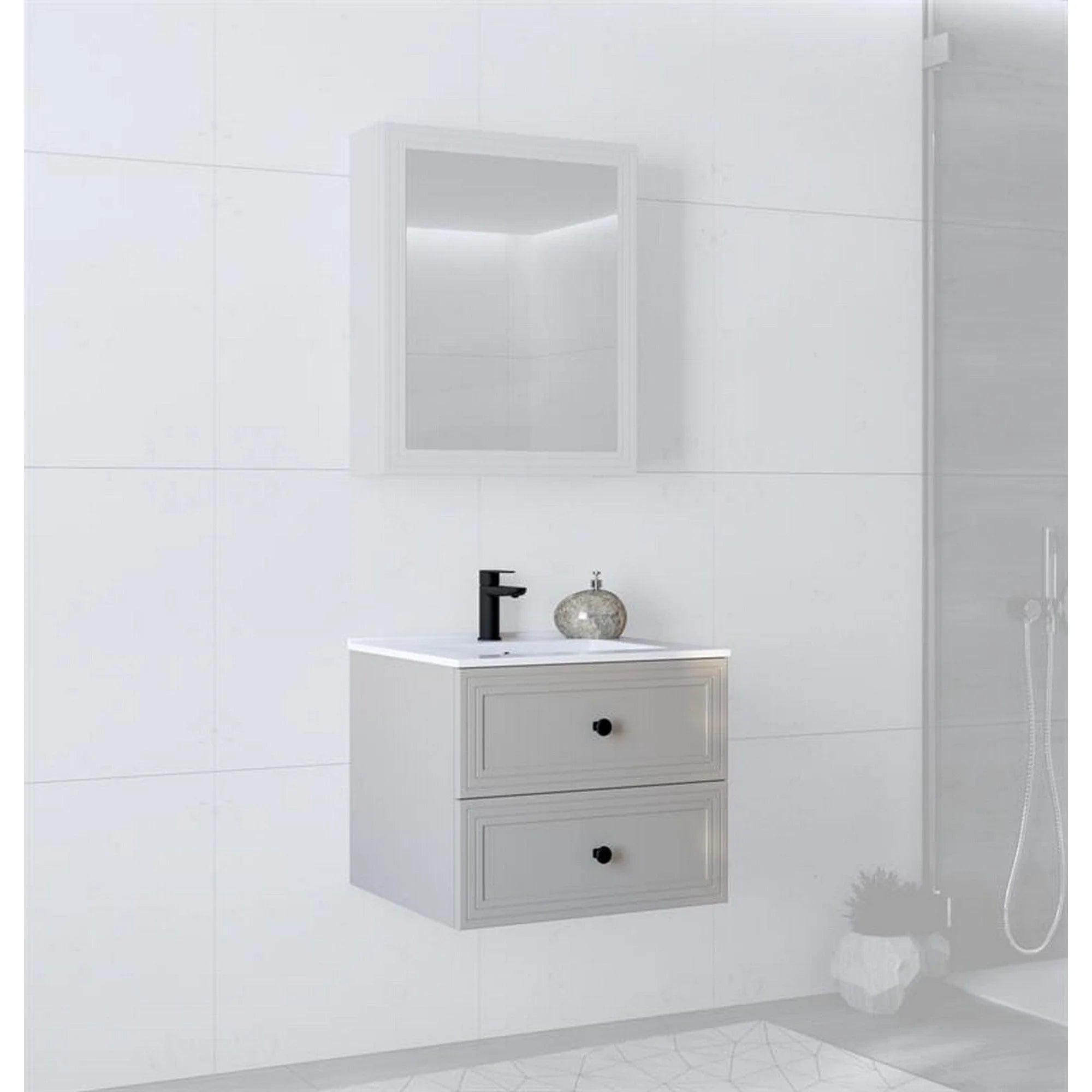 Dulap baie suspendat TORETO, casmir mat, PAL laminat, cu 2 sertare, 60x45x46 cm