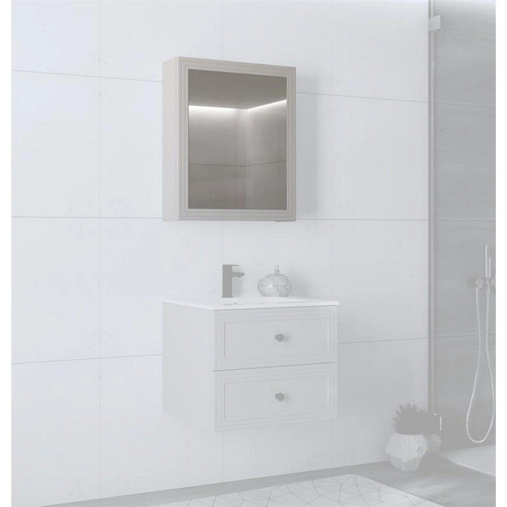 Dulap baie TORETO, casmir mat, PAL laminat, cu oglinda, 60x15x70 cm