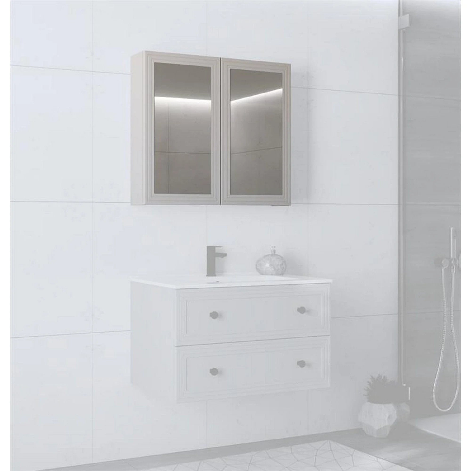 Dulap baie TORETO, casmir mat, PAL laminat, cu oglinzi, 80x15x70 cm