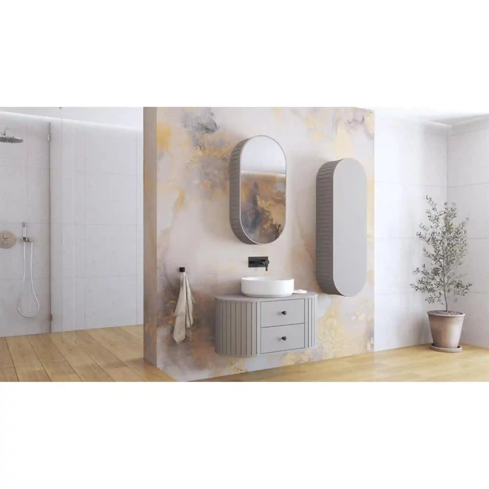 Dulap baie VENEZIA, casmir mat, PAL laminat, cu oglinda, 48x19x95 cm