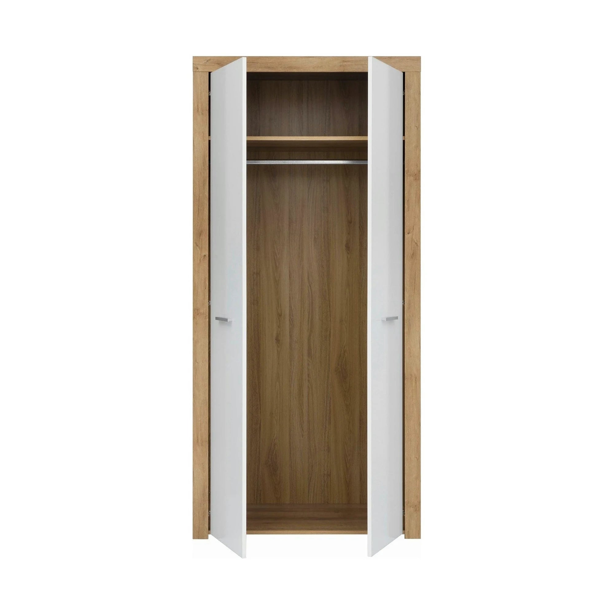 Dulap BALDER, alb lucios/stejar riviera, PAL, cu 2 usi, 90x52x192 cm