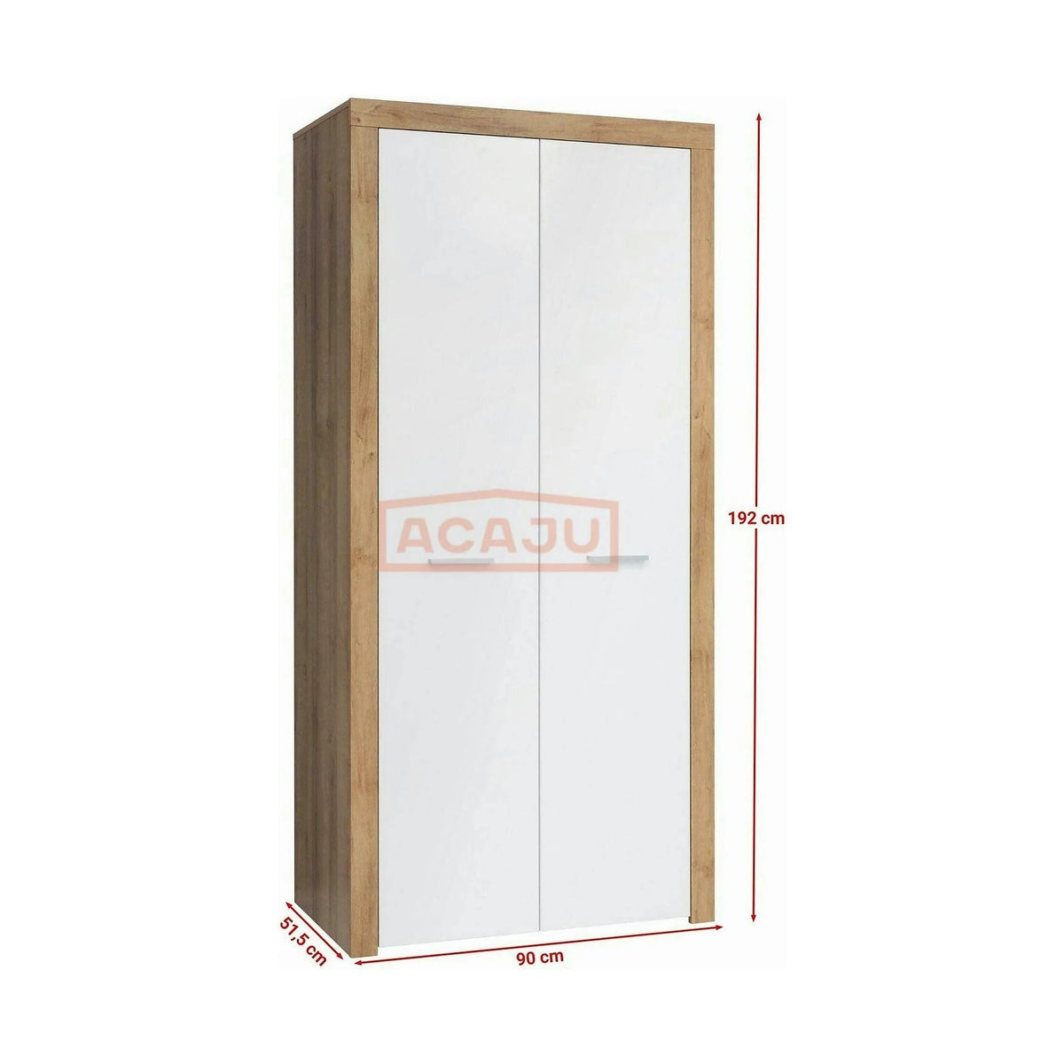 Dulap BALDER, alb lucios/stejar riviera, PAL, cu 2 usi, 90x52x192 cm