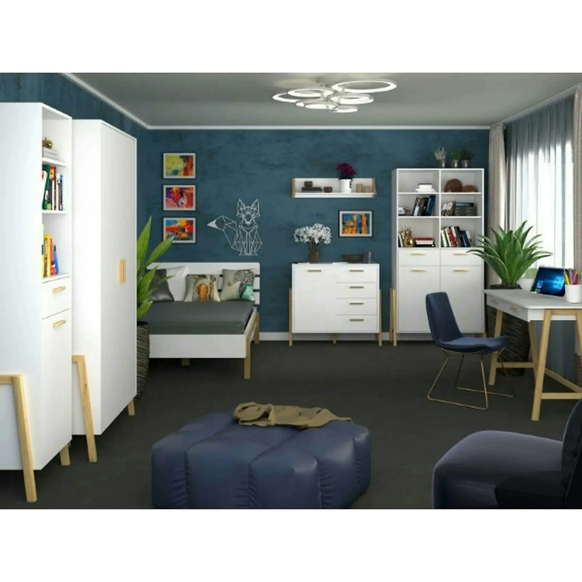 Dulap BELLE, alb/stejar auriu, PAL laminat, cu o usa si un sertar, 96x55x197 cm