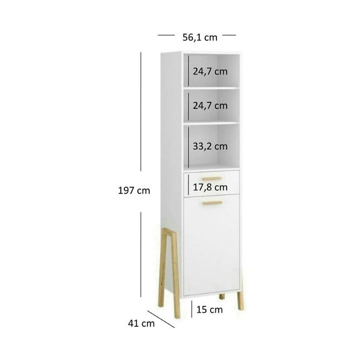 Dulap BELLE, alb/stejar auriu, PAL laminat, cu o usa si un sertar, 96x55x197 cm