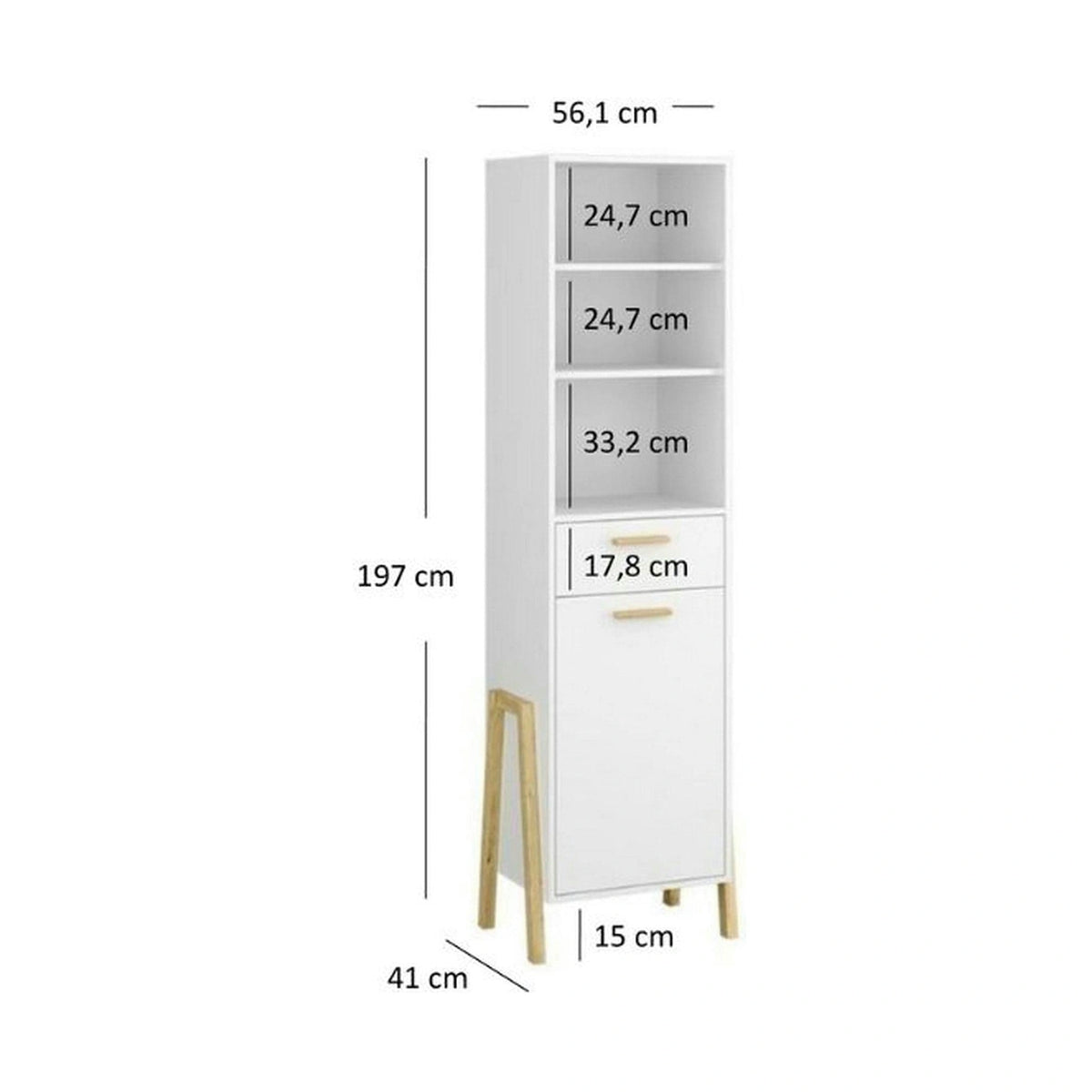 Dulap BELLE, alb/stejar auriu, PAL laminat, cu o usa si un sertar, 96x55x197 cm