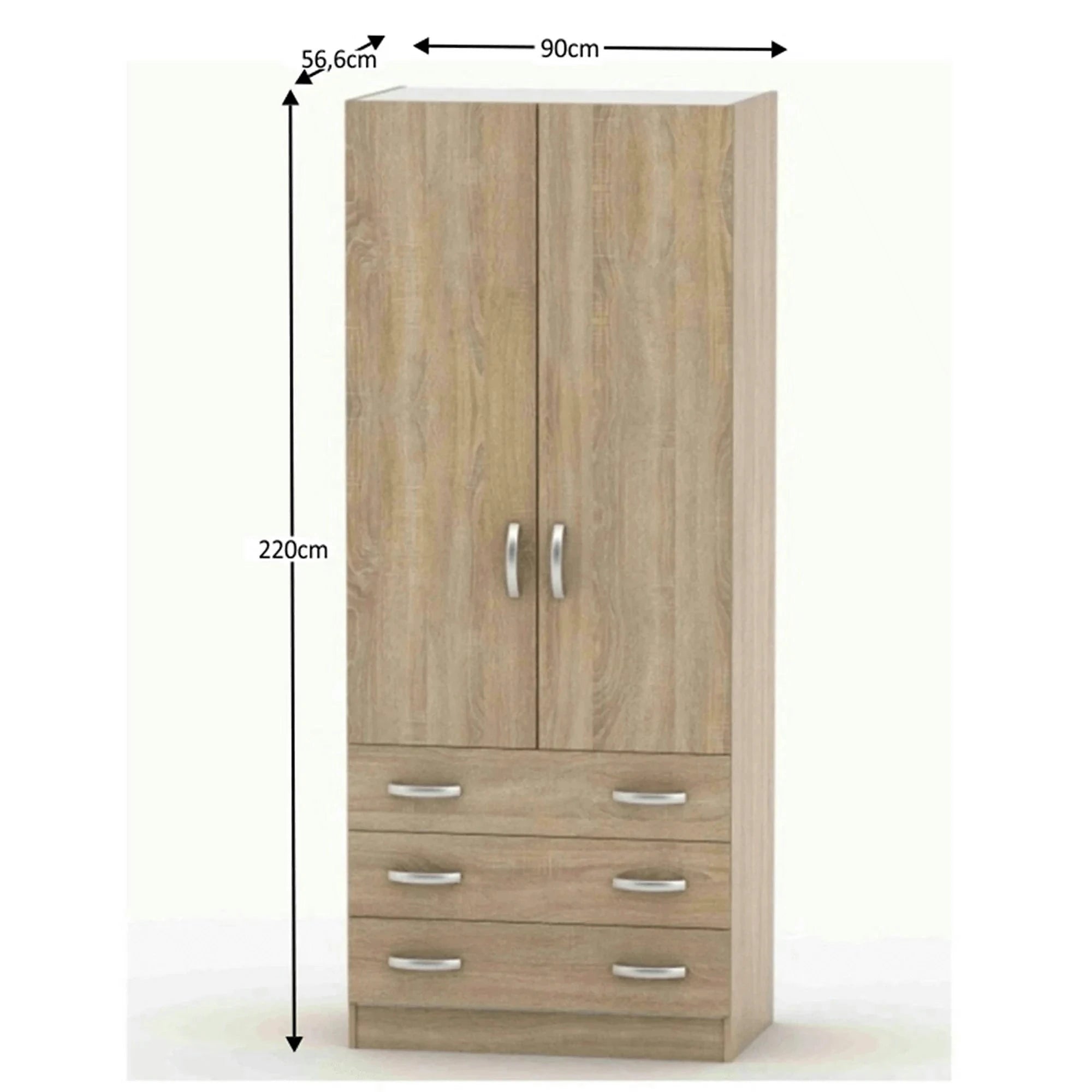 Dulap BETTY 2 BE02-001-00, stejar sonoma, PAL melaminat, cu 2 usi si 3 sertare, 90x57x220 cm