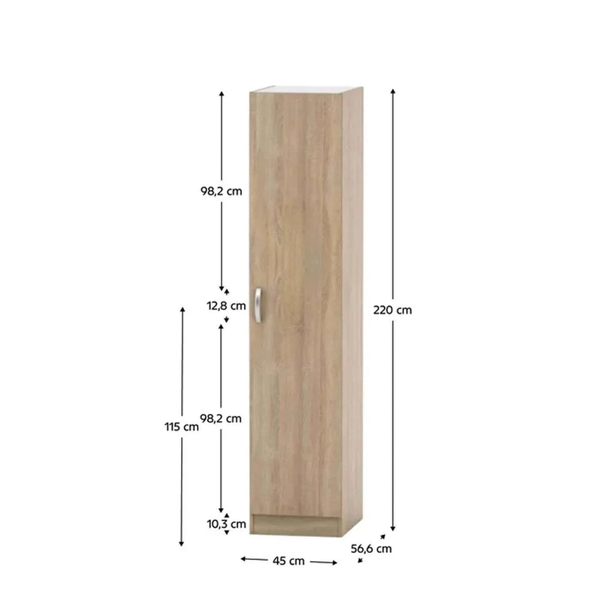 Dulap BETTY 2 BE02-006-00, stejar sonoma, DTD laminat, cu o usa, 45x57x220 cm