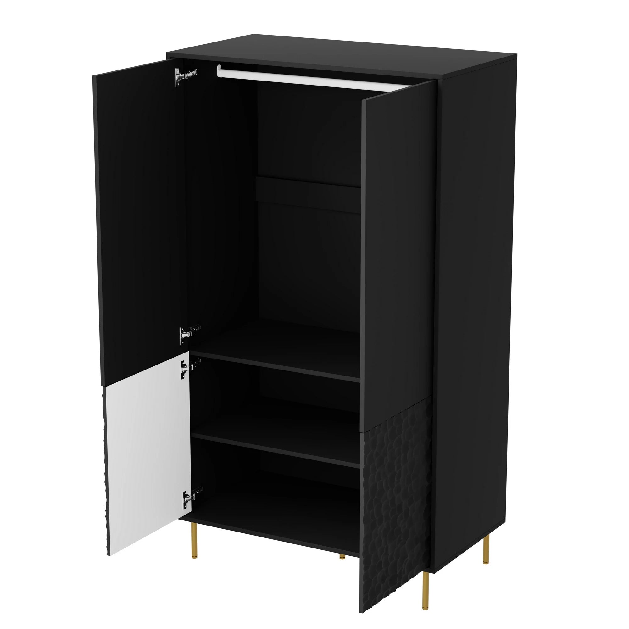Dulap BULLET S-1, negru/auriu, PAL laminat/metal, cu 4 usi, 90x53x185 cm