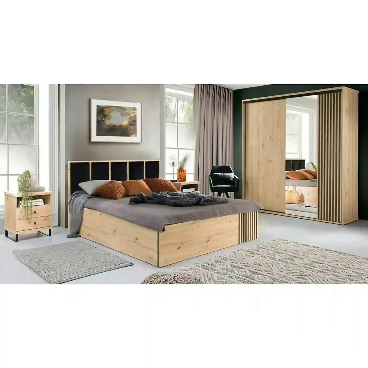 Dulap CALIA C15, stejar artisan/negru, PAL laminat, cu 2 usi, 199x60x216 cm