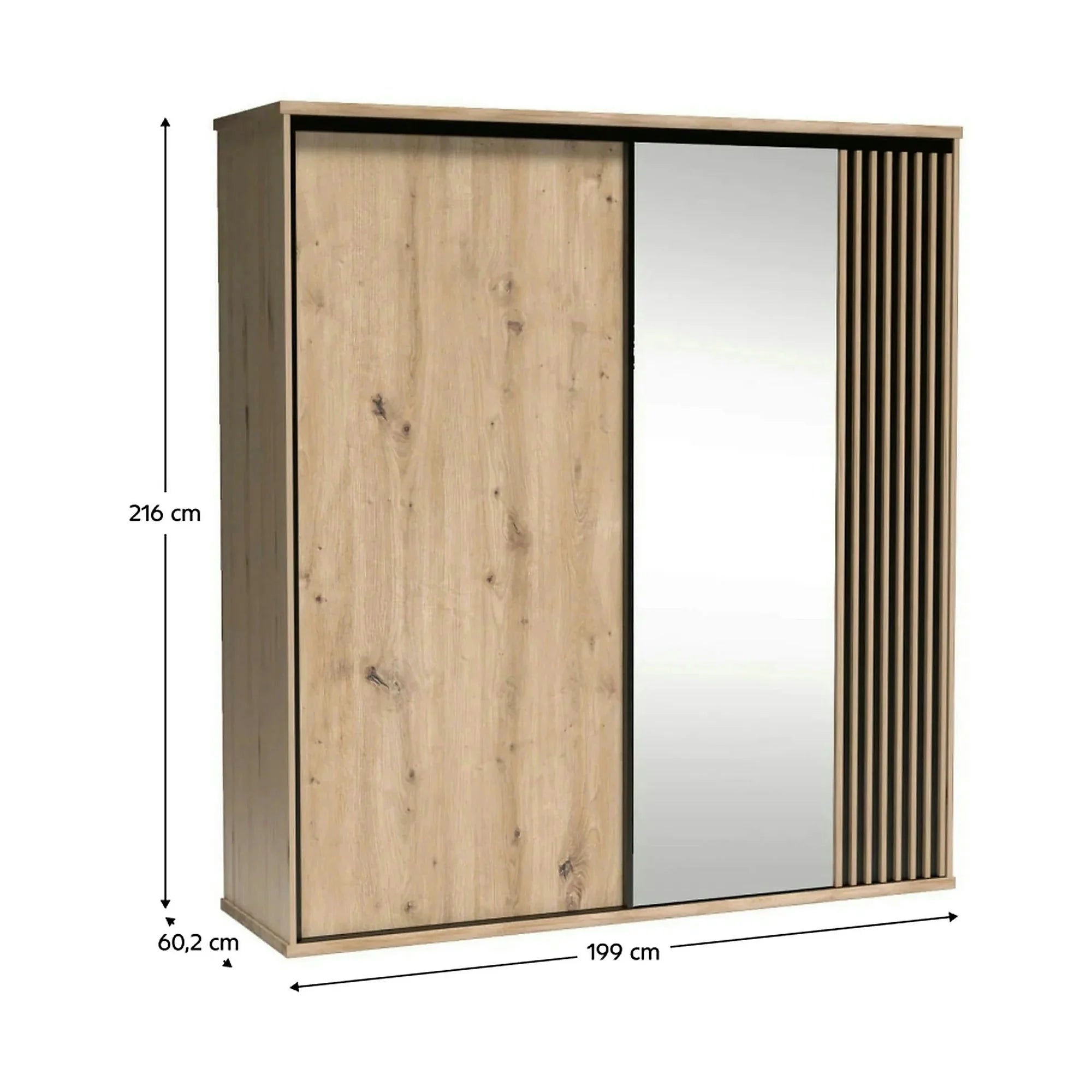 Dulap CALIA C15, stejar artisan/negru, PAL laminat, cu 2 usi, 199x60x216 cm