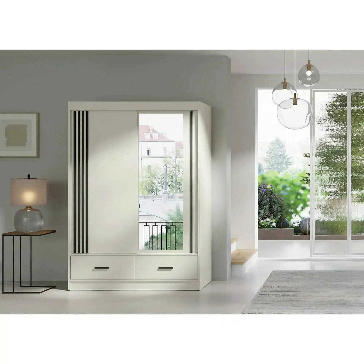 Dulap CANADA CA34-150, casmir/negru, PAL, cu 2 usi si 2 sertare, 150x60x215 cm