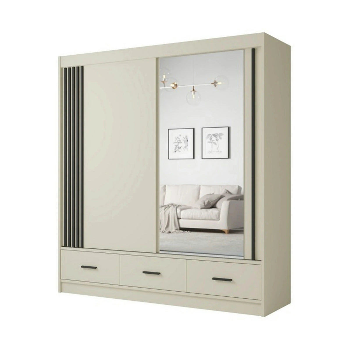 Dulap CANADA CA34-200, casmir/negru, PAL, cu 2 usi si 3 sertare, 200x60x215 cm