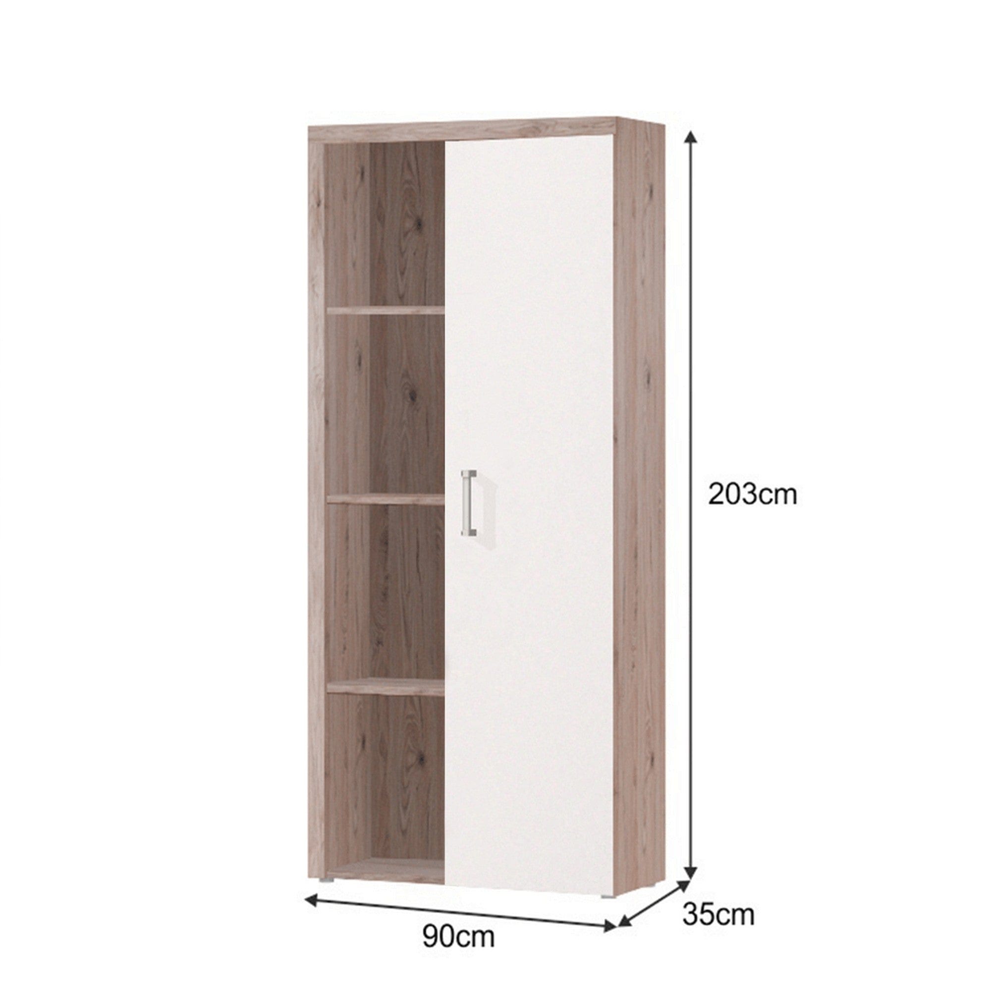 Dulap CHERIS 2, stejar san marino/crem, DTD laminat, cu o usa, 90x35x203 cm