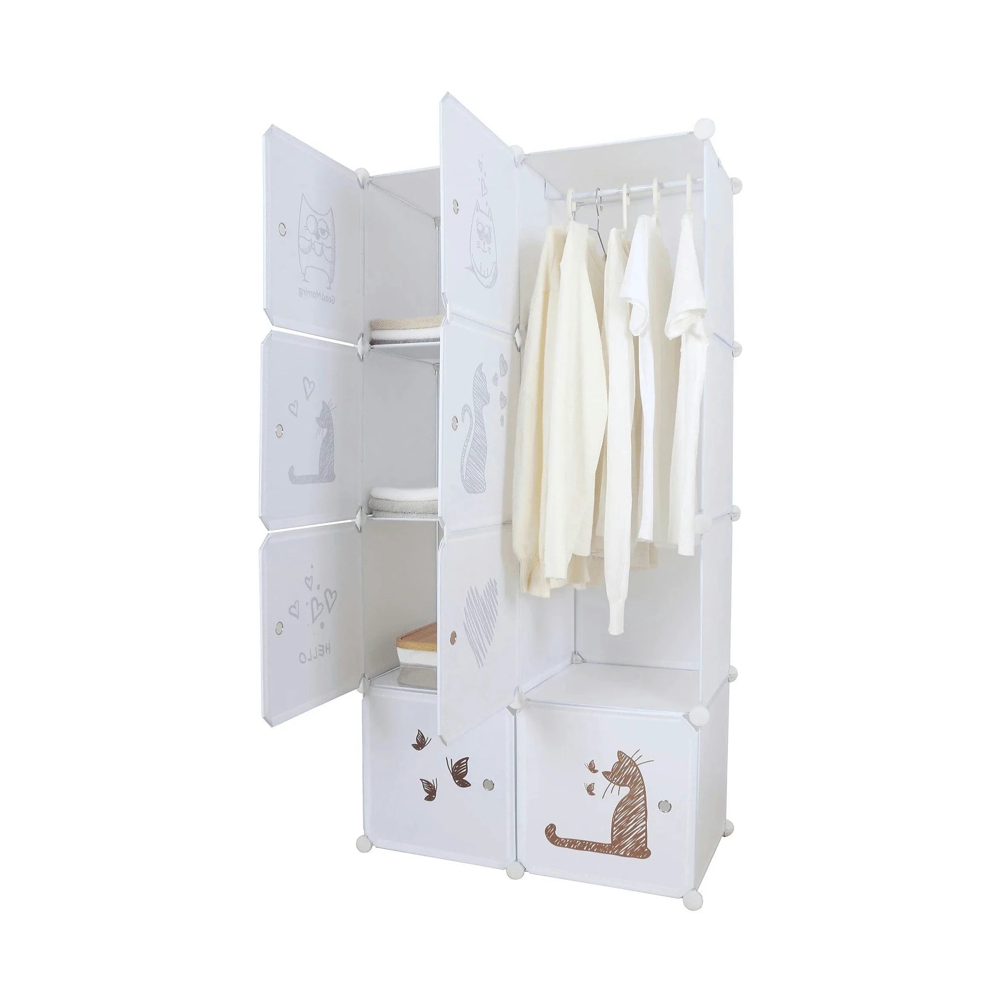 Dulap copii KIRBY, alb/maro, metal/plastic, 75x37x147 cm