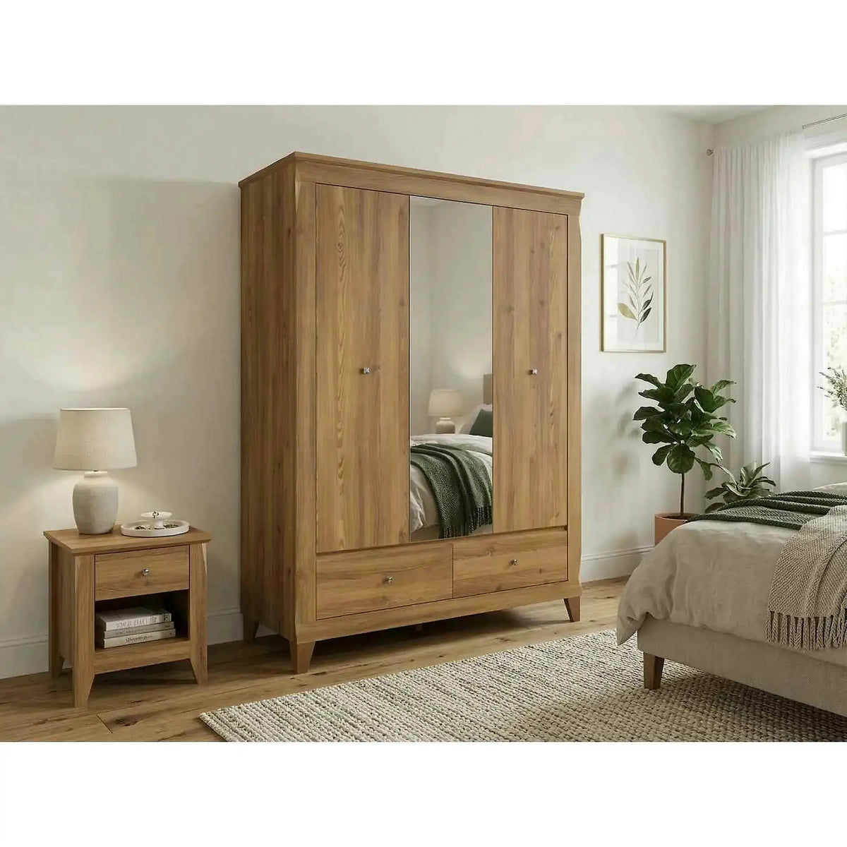 Dulap cu 3 usi si 2 sertare BERGEN, stejar zada Sibiu, PAL, 144x63x202 cm