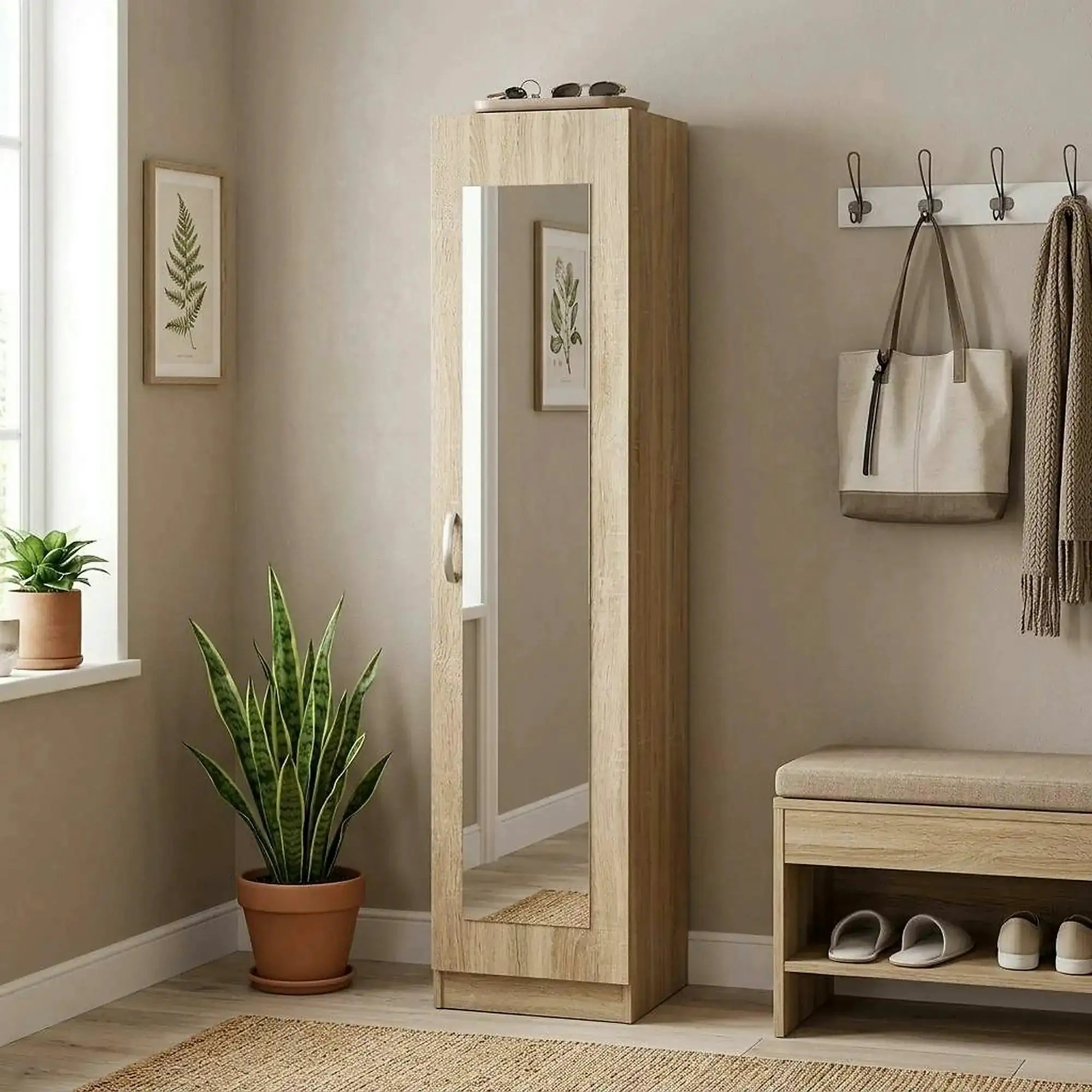 Dulap cu oglinda BETTY 2 BE02-005-00, stejar sonoma, PAL melaminat, cu o usa, 45x57x220 cm