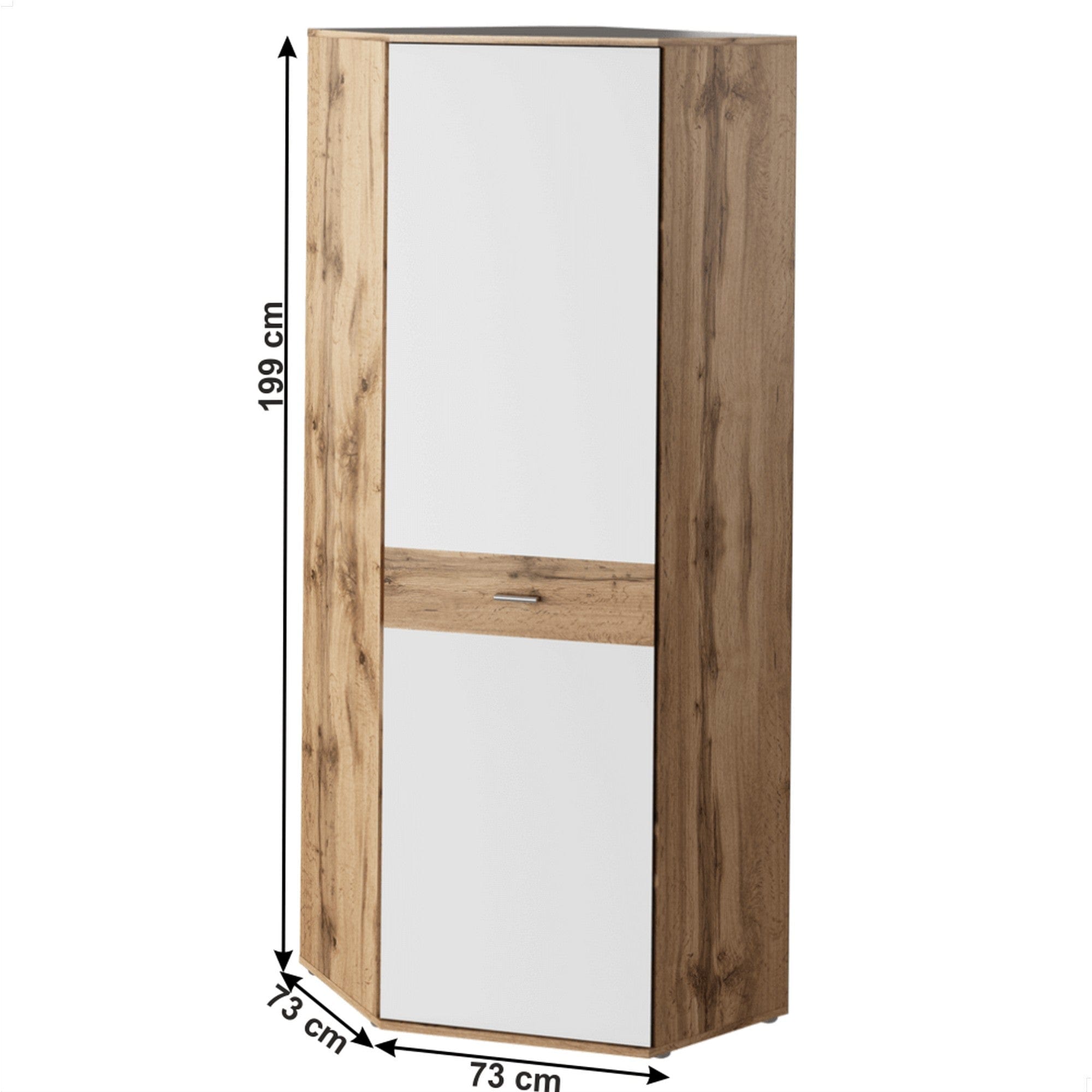 Dulap CYRIL TIP 3, stejar wotan/alb, DTD laminat, cu o usa, 73x73x199 cm