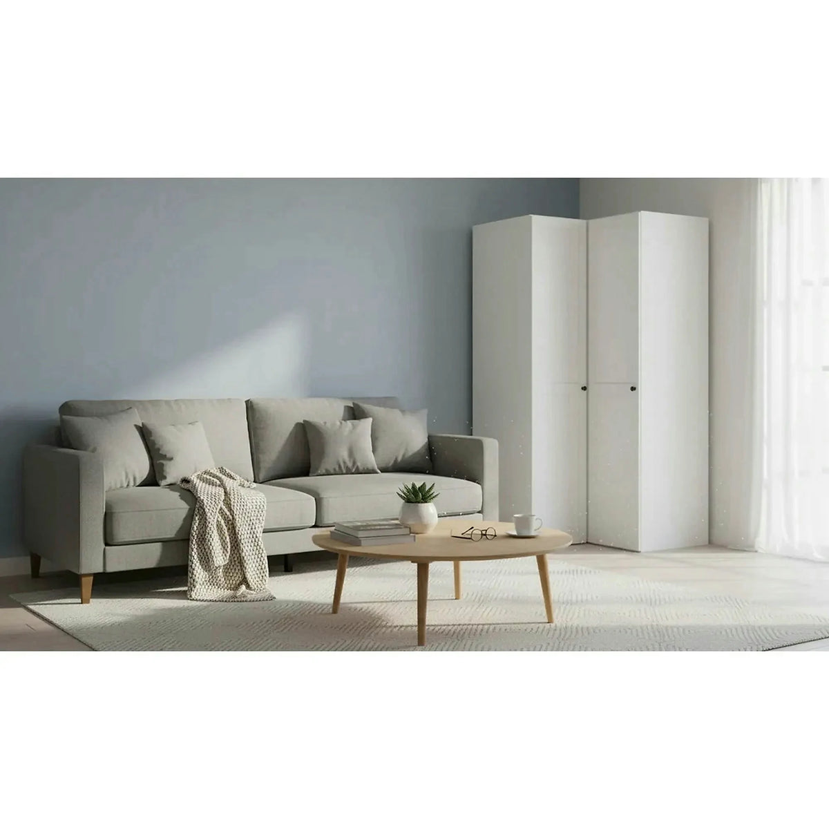 Dulap de colt FLEX, alb, PAL, cu 2 usi, 118x118x240 cm