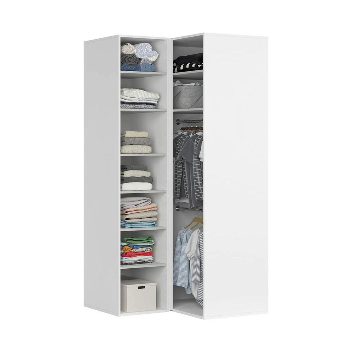Dulap de colt FLEX, alb, PAL, cu 2 usi, 118x118x240 cm