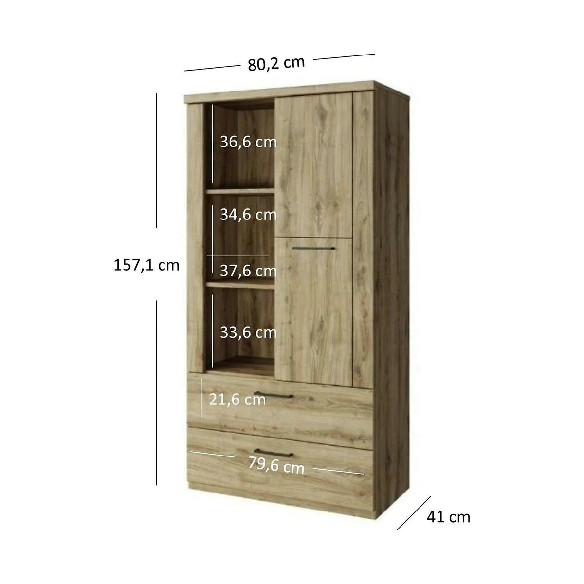 Dulap DOORSET, stejar navarra/negru, PAL laminat/plastic, 80x41x157 cm