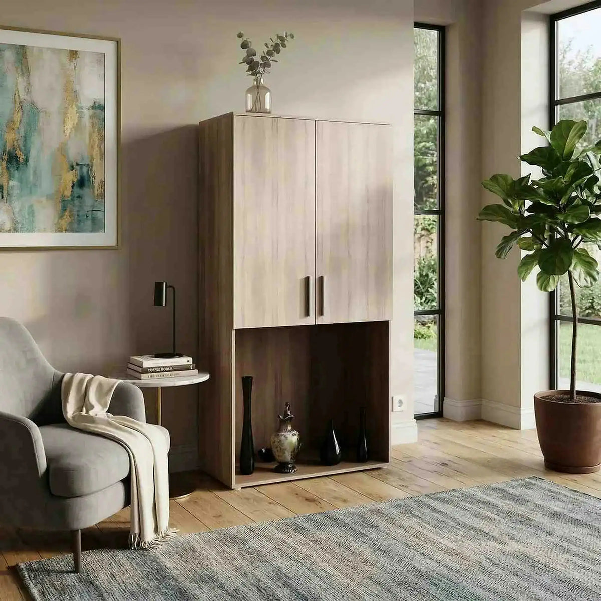 Dulap DUNAJ TIPUL5, stejar sonoma, PAL melaminat/metal, cu 2 usi, 90x47x191 cm