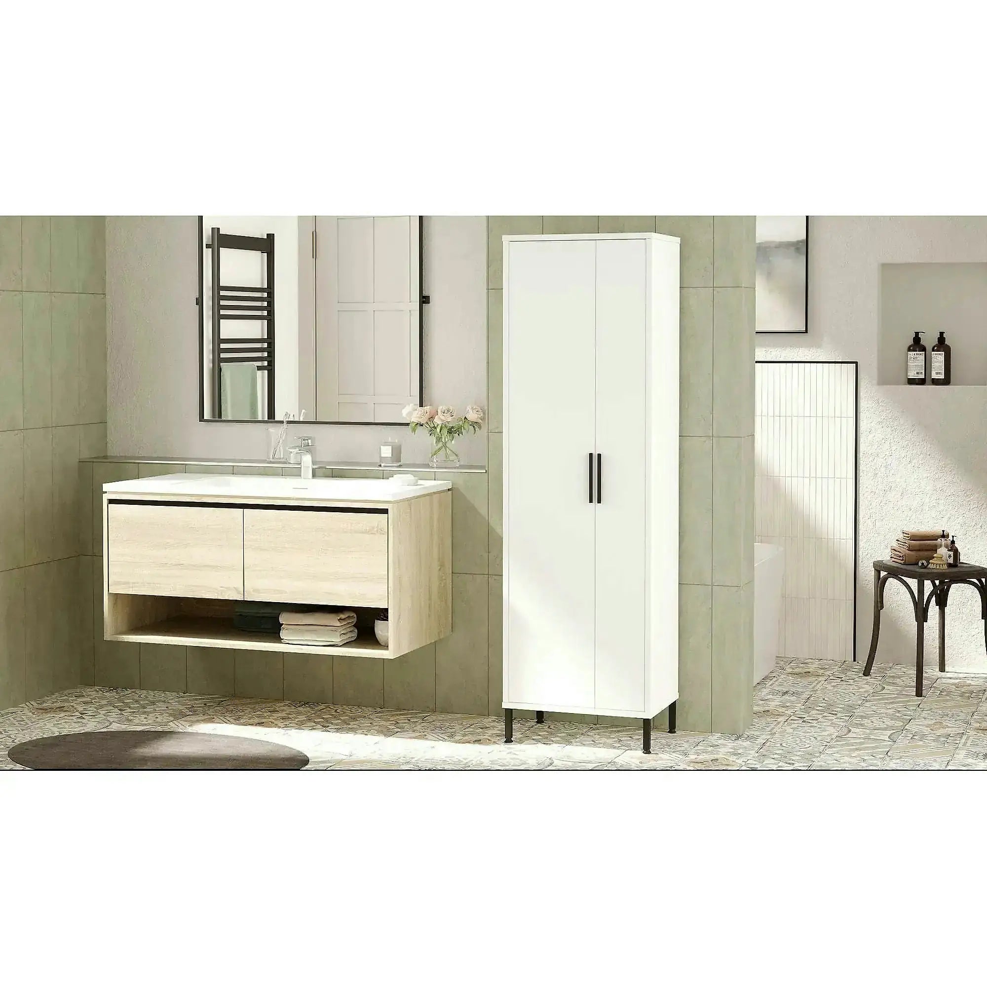 Dulap DY1-W, alb/negru, PAL melaminat, cu 2 usi, 50x36x165 cm
