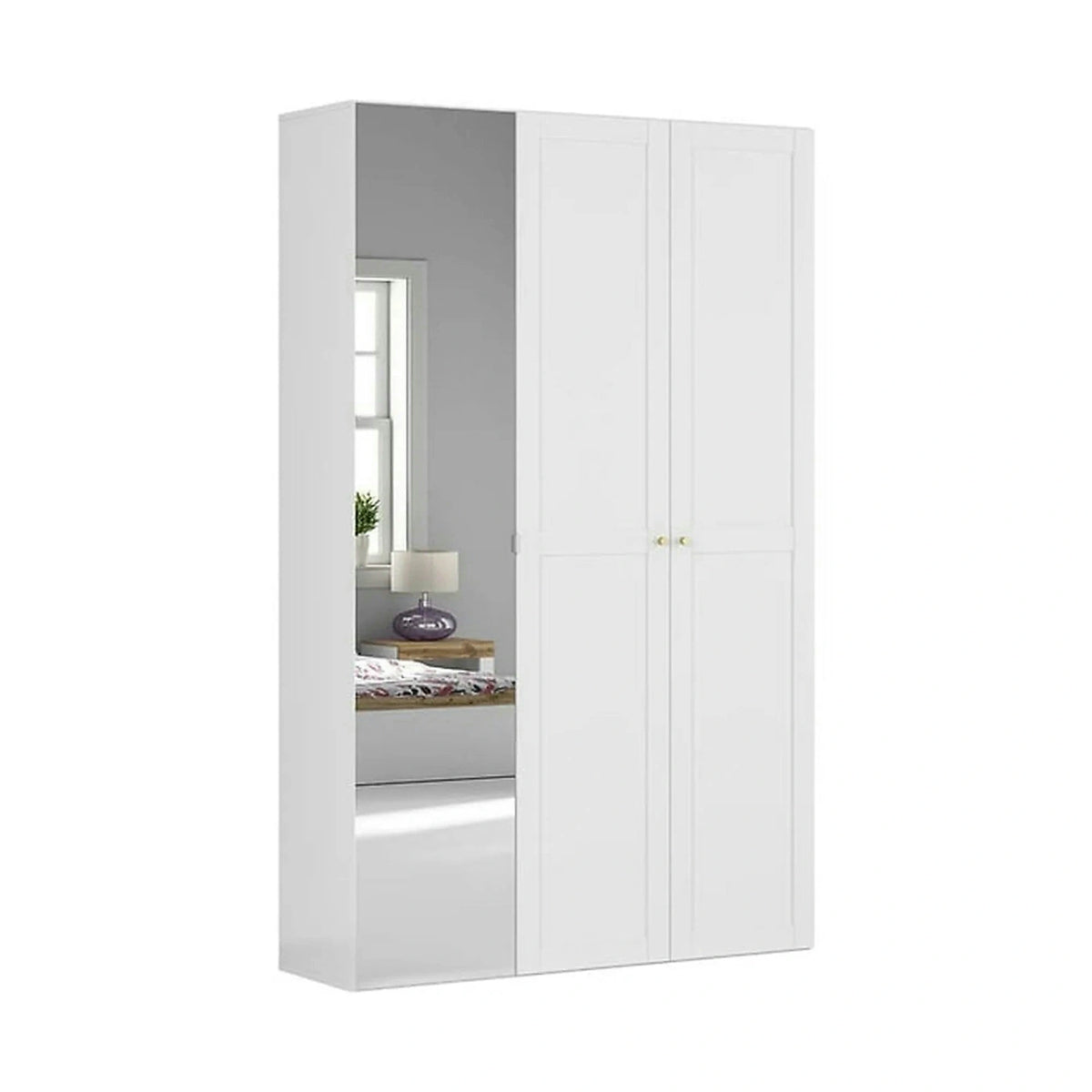 Dulap FLEX, alb/auriu, PAL, cu 3 usi si oglinda, 150x45x240 cm