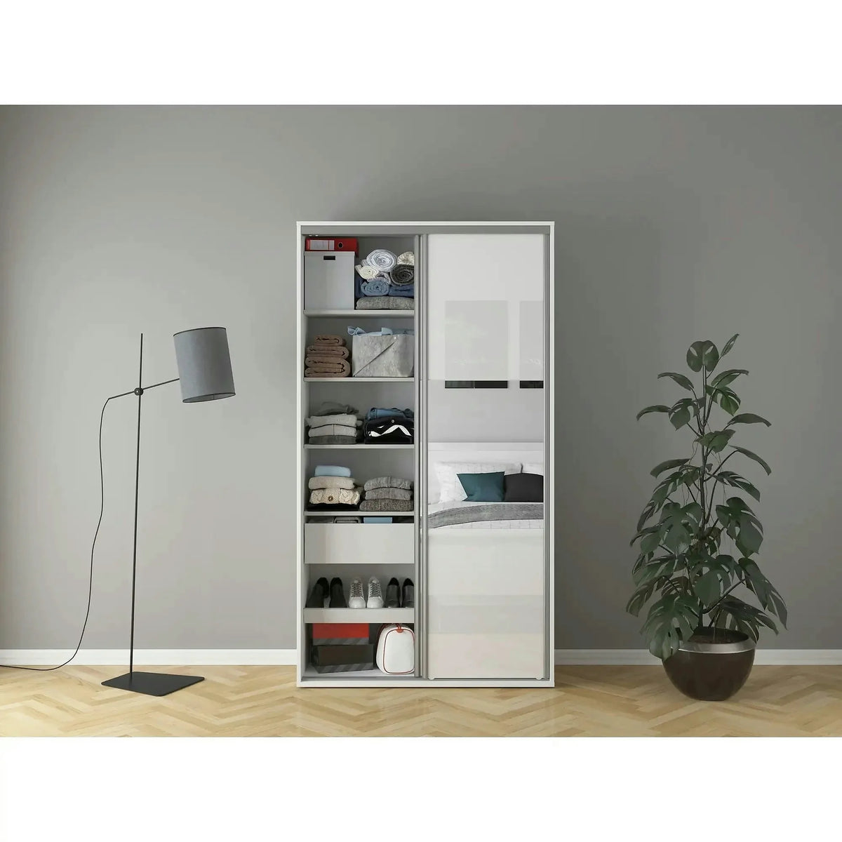 Dulap FLEX, alb lucios, PAL, cu 2 usi, 120x45x218 cm