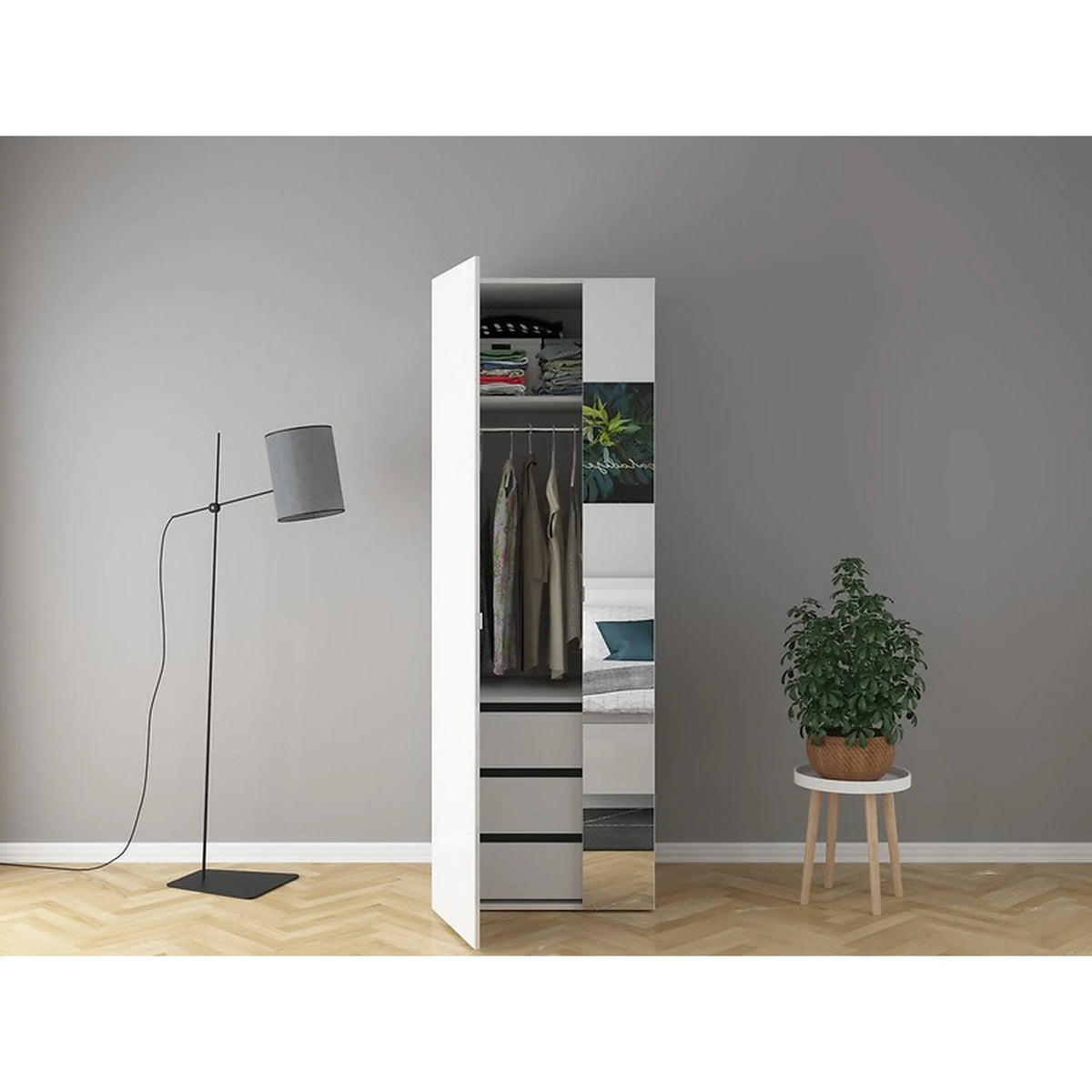 Dulap FLEX, alb lucios, PAL, cu 2 usi, 75x66x218 cm