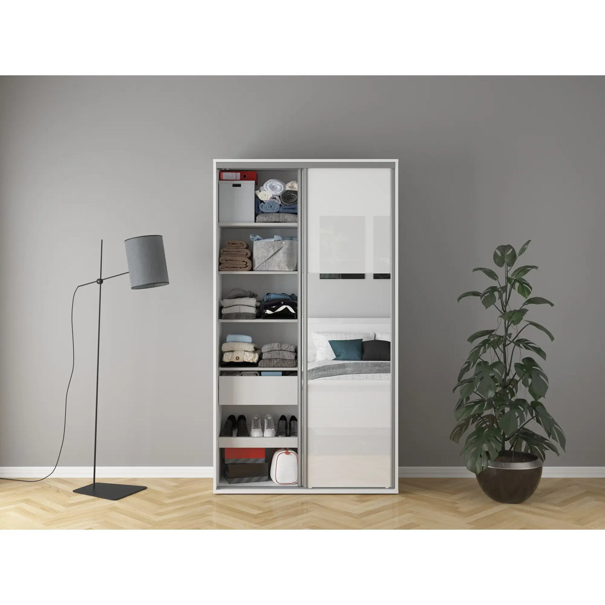 Dulap FLEX, alb lucios, PAL, cu 2 usi, 120x45x218 cm