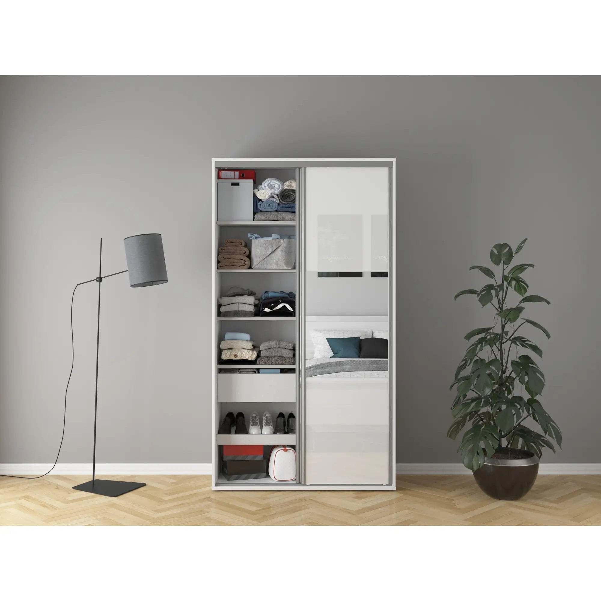 Dulap FLEX, alb lucios, PAL, cu 2 usi, 120x45x218 cm