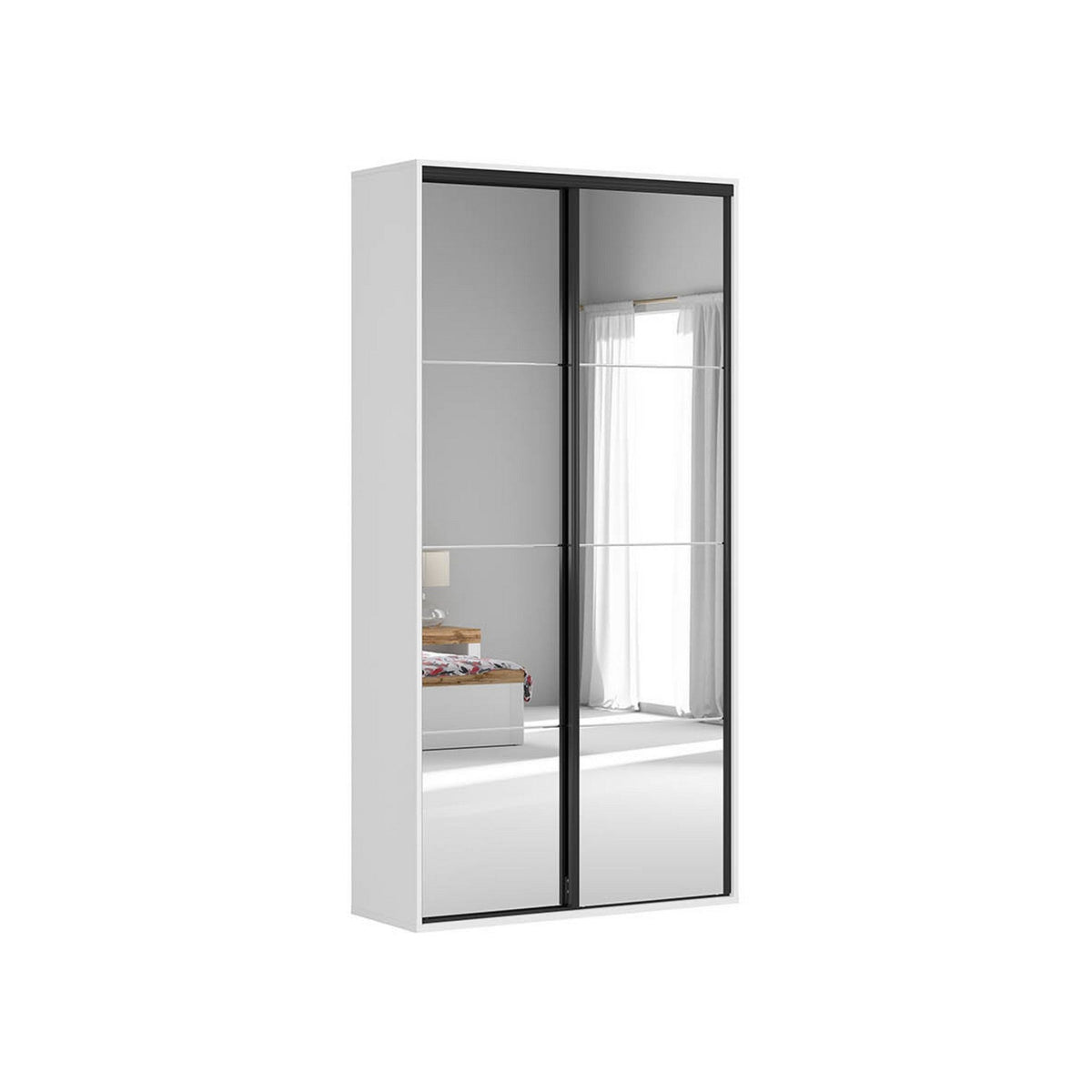 Dulap FLEX, alb, PAL, cu 2 usi si oglinda, 120x45x240 cm