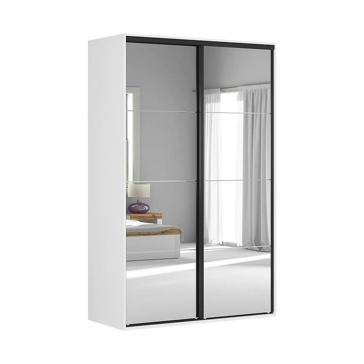 Dulap FLEX, alb, PAL, cu 2 usi si oglinda, 150x66x240 cm