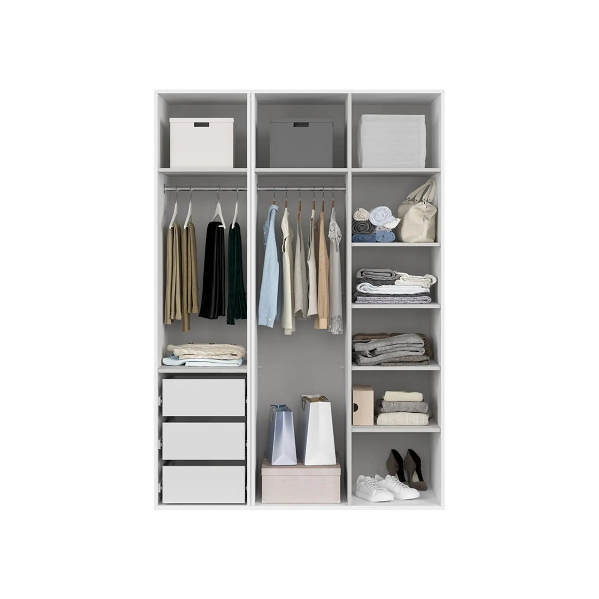 Dulap FLEX, alb, PAL, cu 3 usi, 150x66x218 cm