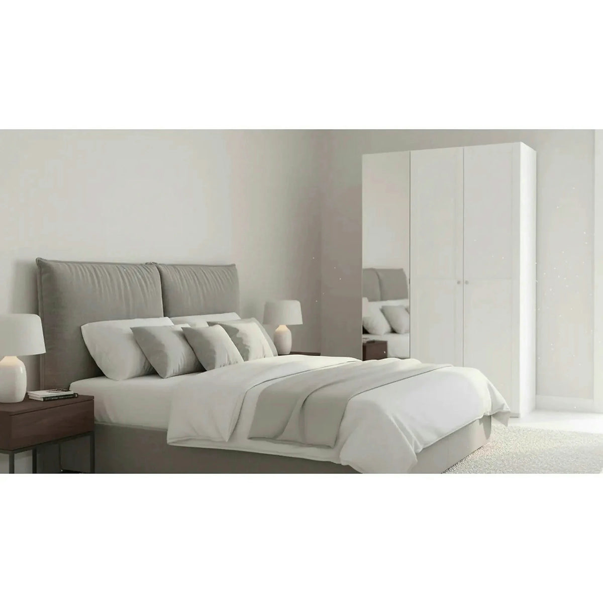 Dulap FLEX, alb, PAL, cu 3 usi si oglinda, 150x45x240 cm