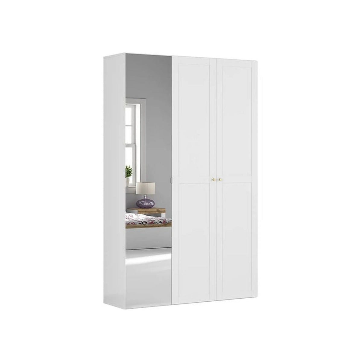 Dulap FLEX, alb/auriu, PAL, cu 3 usi si oglinda, 150x45x240 cm