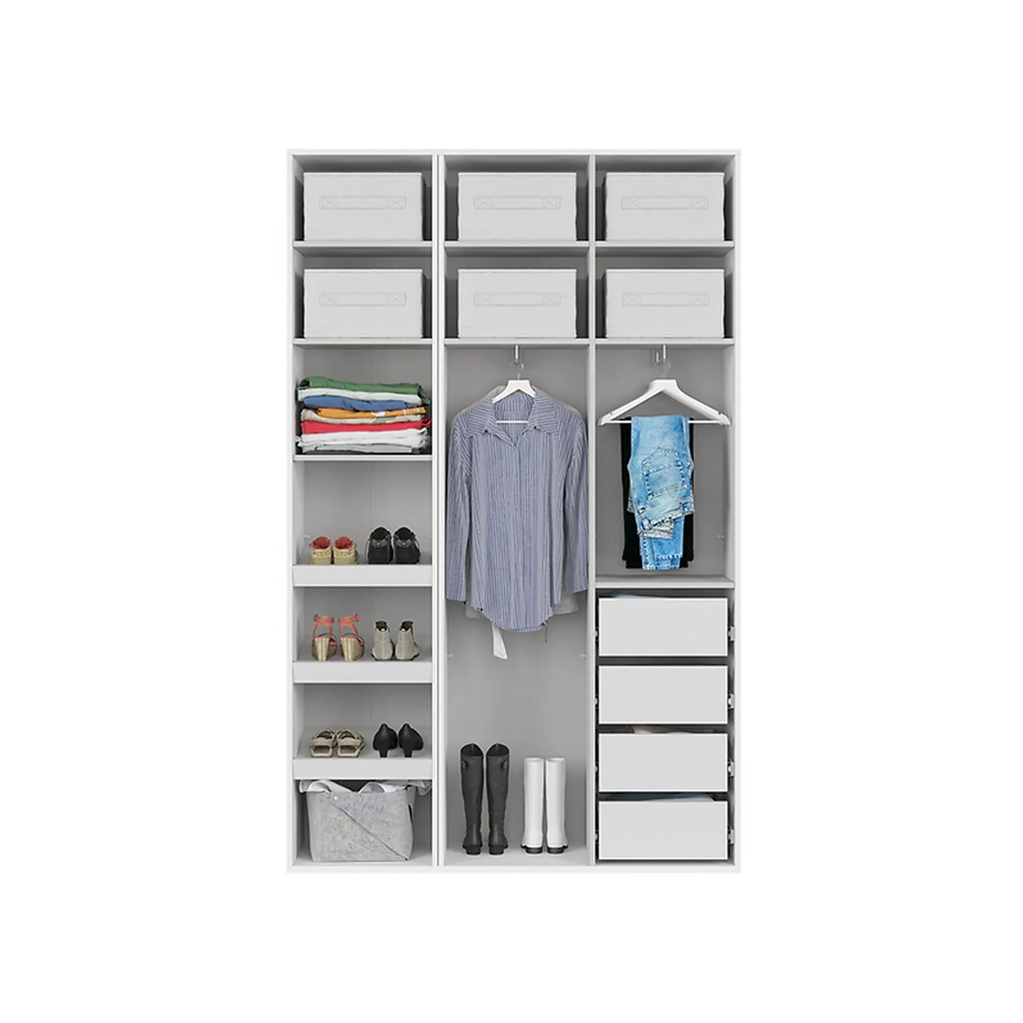 Dulap FLEX, alb, PAL, cu 3 usi si oglinda, 150x45x240 cm