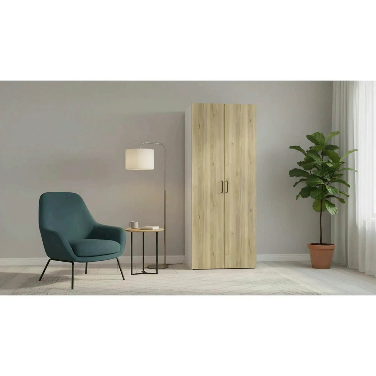 Dulap FLEX, alb/stejar PAL, cu 2 usi, 100x66x240 cm